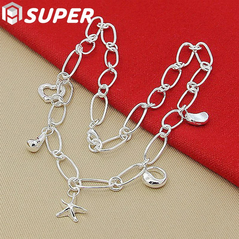 

925 Sterling Silver Heart Star Water Drop Bean Chain Necklace For Women Man Fashion Wedding Charm Jewelry