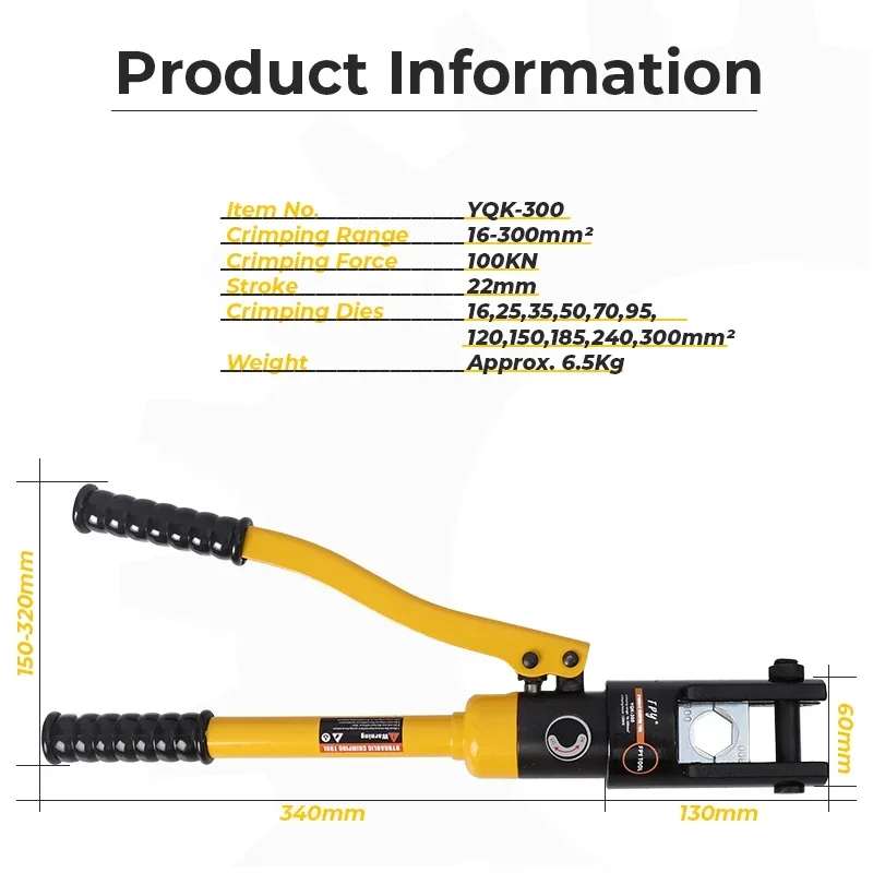 YQK-300 Hydraulic Crimping Plier Manual Hydraulic Hose Crimping Tools For Press CU/AL Connectors 10-300mm2