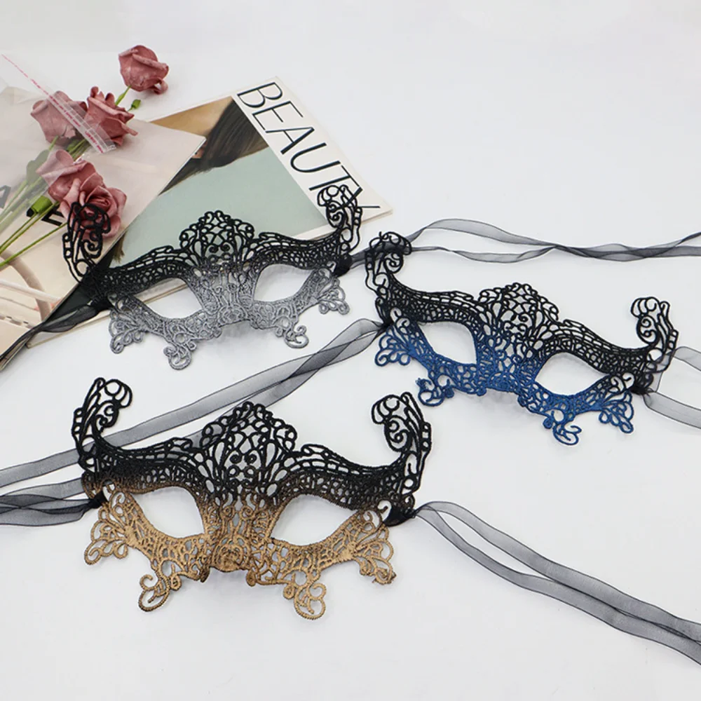 Black Gradient Sexy Women Lace Masquerade Half Face Mask For Carnival Halloween Cosplay Festive Party