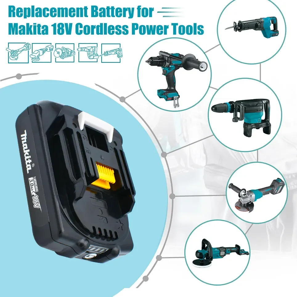 Original makita 3.0Ah 18V Rechargeable Li-Ion Battery For BL1830 BL1815 BL1860 BL1840 194205-3 Replacement Power Tools Battery