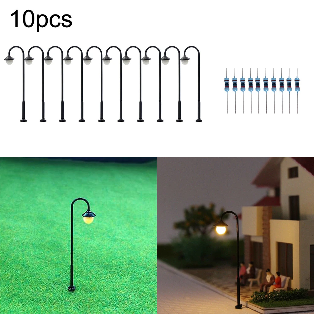 10pcs Model Railway Lights Led Lamppost Lamps Street Lgihts 1:160 Lamps N Scale 4.5cm Round Head Street Lights Train Layout Toys