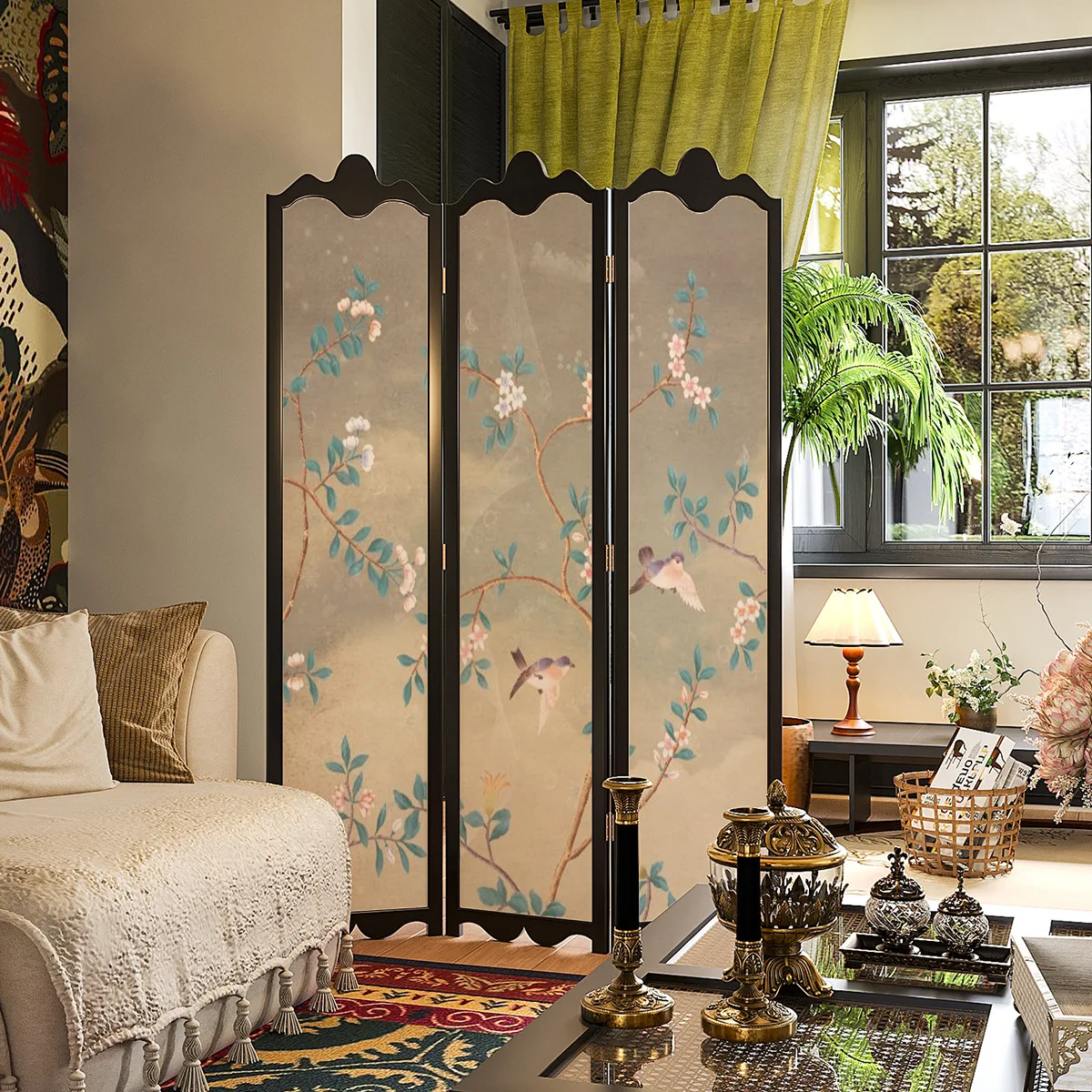 Screen partition living room French medieval folding mobile American bedroom solid wood office household folding screen
