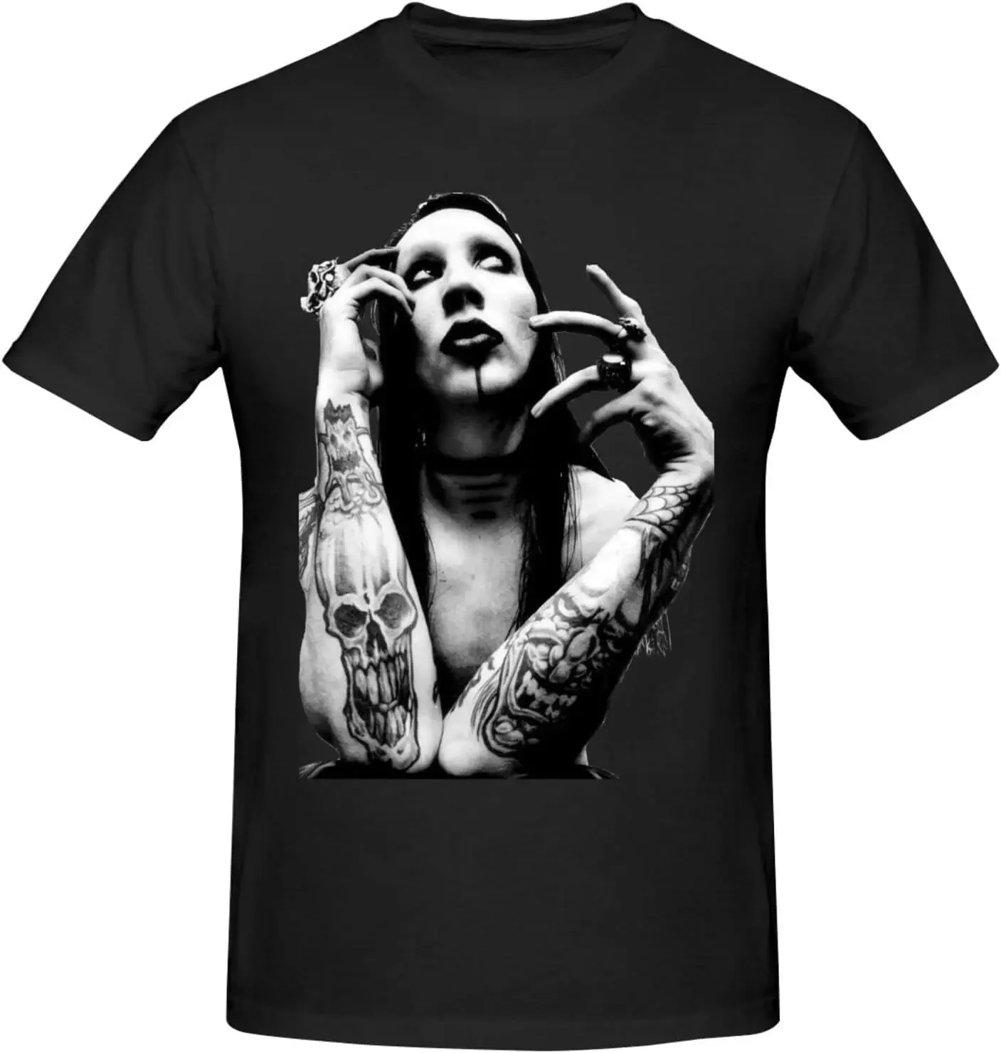 

Marilyn Music and Manson Men's Comfortable Short Sleeve Shirt Round Neck Cotton Fashion T-Shirt Black