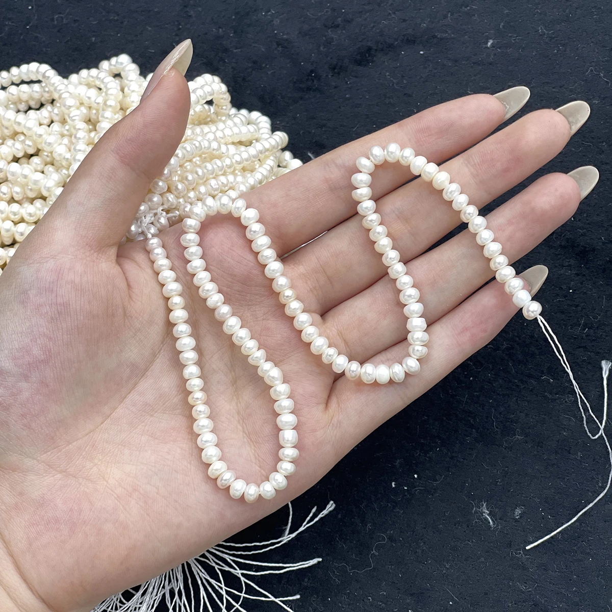 Size 4–5 mm Natural Freshwater Pearl White Flat Bead Strings  Make Supplie Necklace Bracelet Jewelry Earring Accessories Women