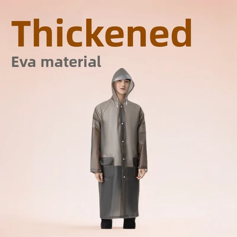 معطف واق من المطر EVA سميك للكبار محمول من قطعة واحدة طويل مقاوم للماء للمشي لمسافات طويلة في الهواء الطلق