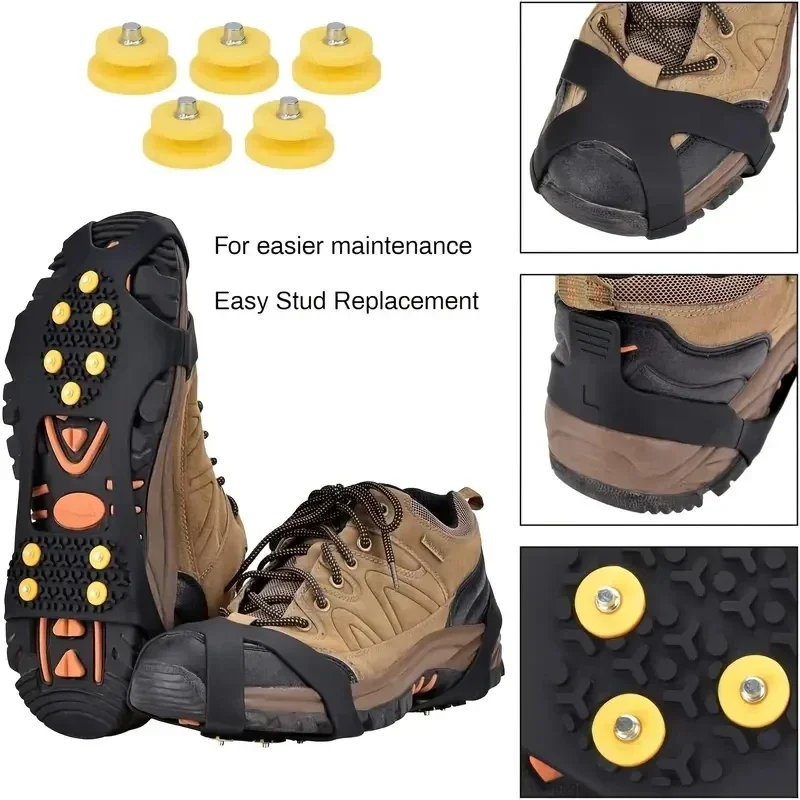 2 pçs 10 pinos de aço crampons apertos de neve grampos para gelo e neve antiderrapante borracha tração anti deslizamento sapatos capa equipamentos de esqui