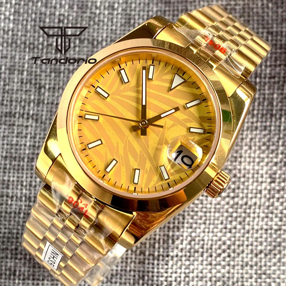 Gold Plated 24 Jewels NH35A 36mm/39mm Automatic Men's Wristwatch Jubilee Bracelet Palm Dial Cyclops Sapphire Glass Screw Crown