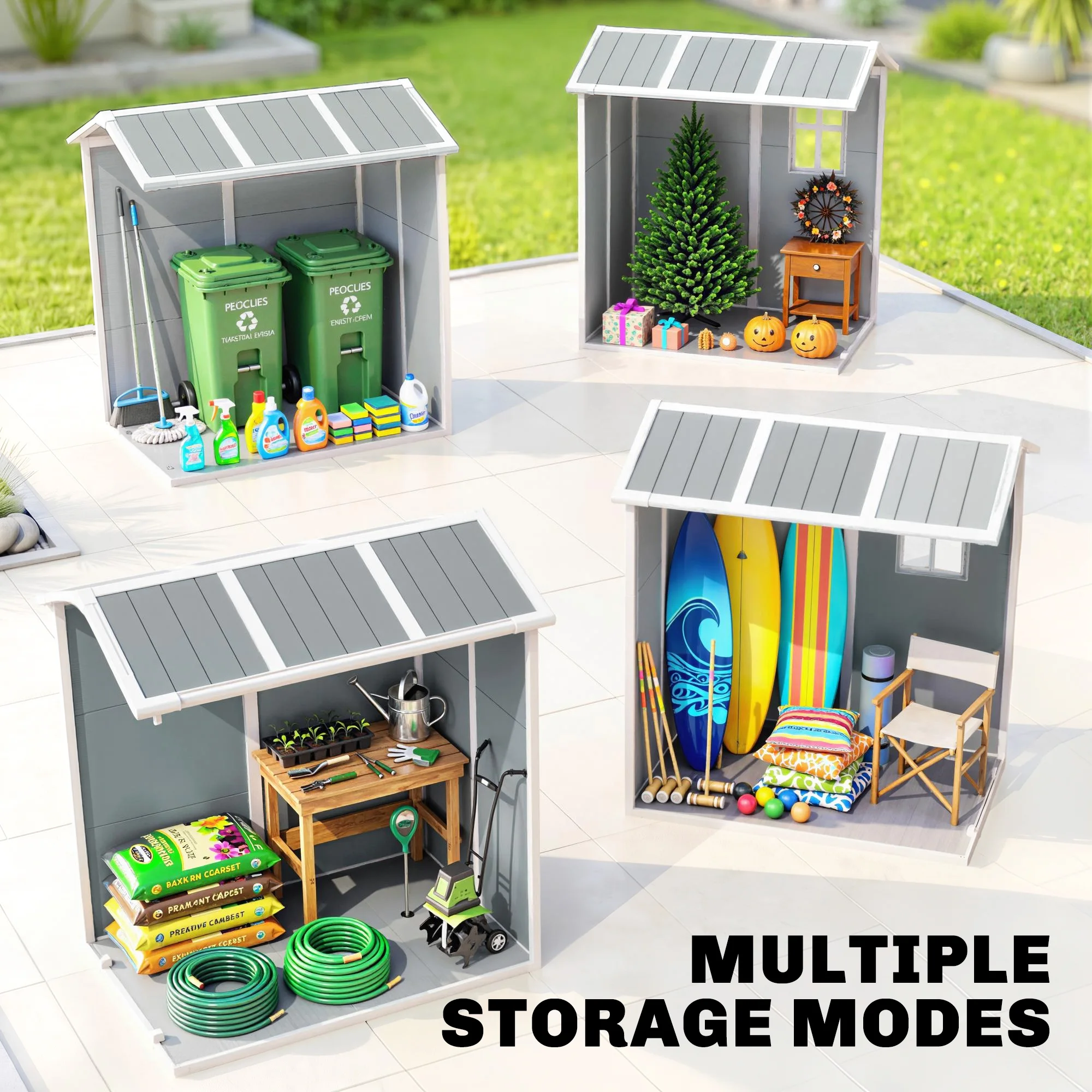 6' X 4' Outdoor Storage Shed, Plastic Shed with Floor, Gray - view 8