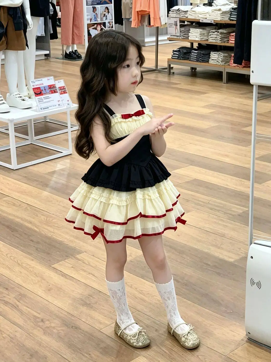 Girls Contrasting Color Dress Summer New Bow Lace Camisole Cake Skirt Fluffy Princess Skirt
