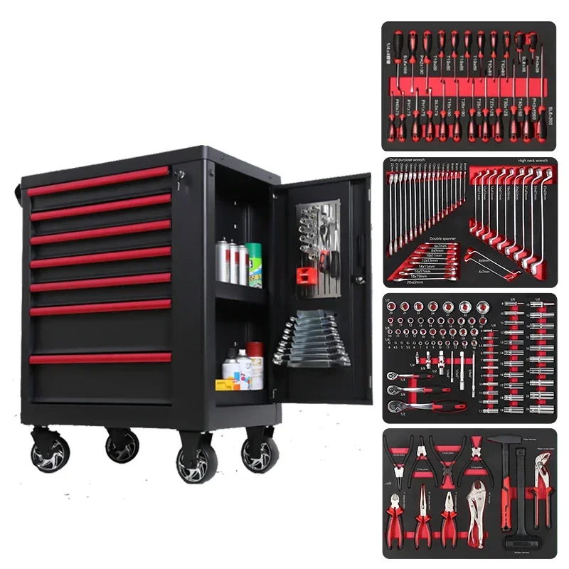 

7 drawer trolleys with auto repair tools, filled in 4 EVA foam trays for auto repair garage equipment