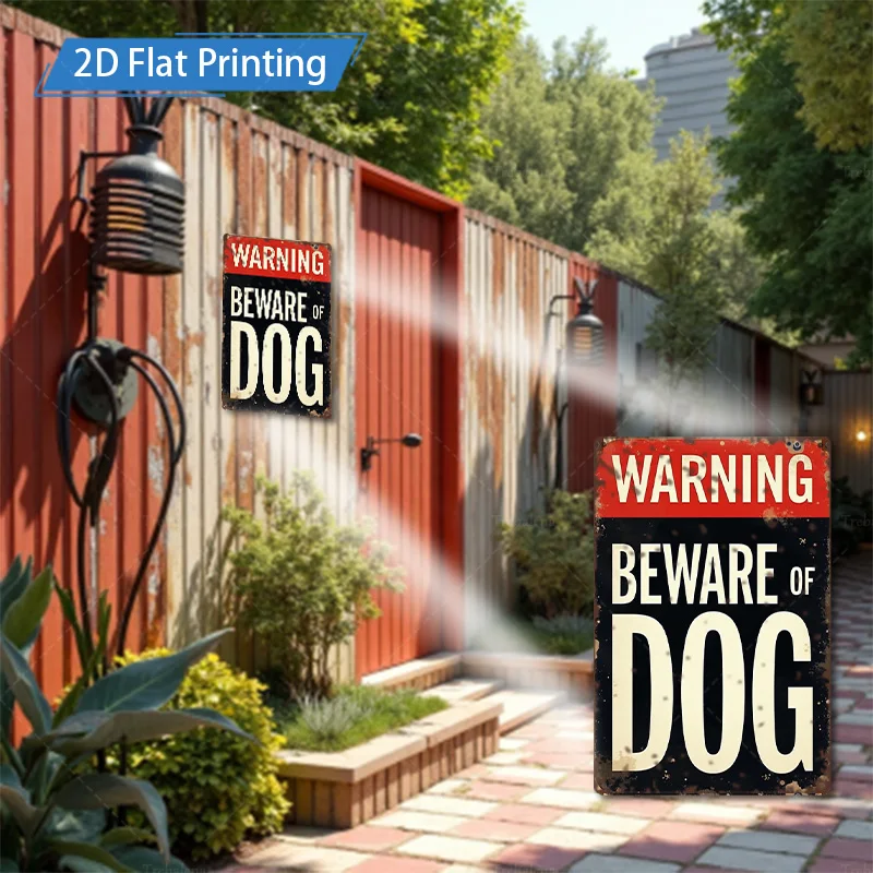 [2D PLANO] 1 unidade de sinal de metal, aviso rústico de 8 × 12 polegadas, cuidado com o sinal de metal do cão para quintal