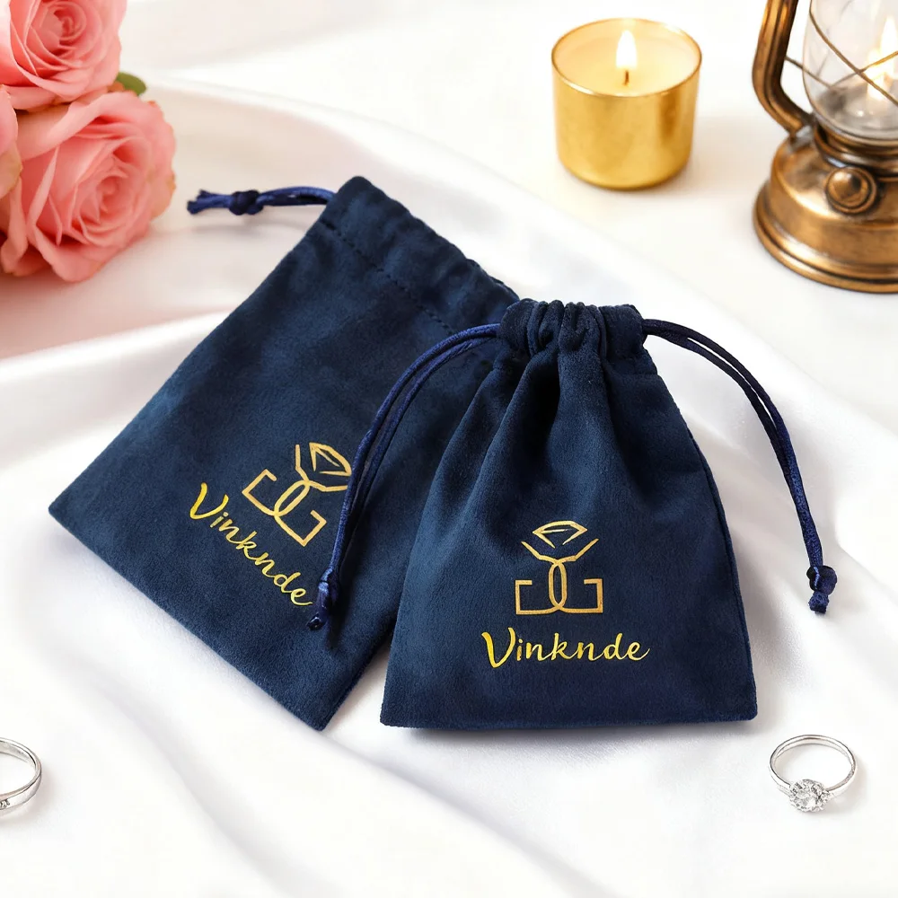 

Темно-синий бархатный мешочек с логотипом, рождественский свадебный подарок для конфет, фланелевой мешочек на шнурке, фланелевой мешочек для упаковки ювелирных изделий, органайзер