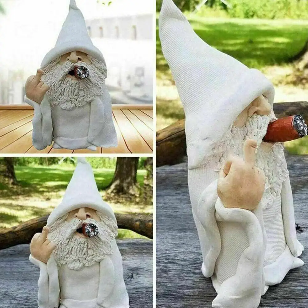 Ciseaux à barbe blanche pour vieil homme fumant, gnomes de jardin en résine, ornements intensifiés à la main, doigt moyen avec S1e7, décoration