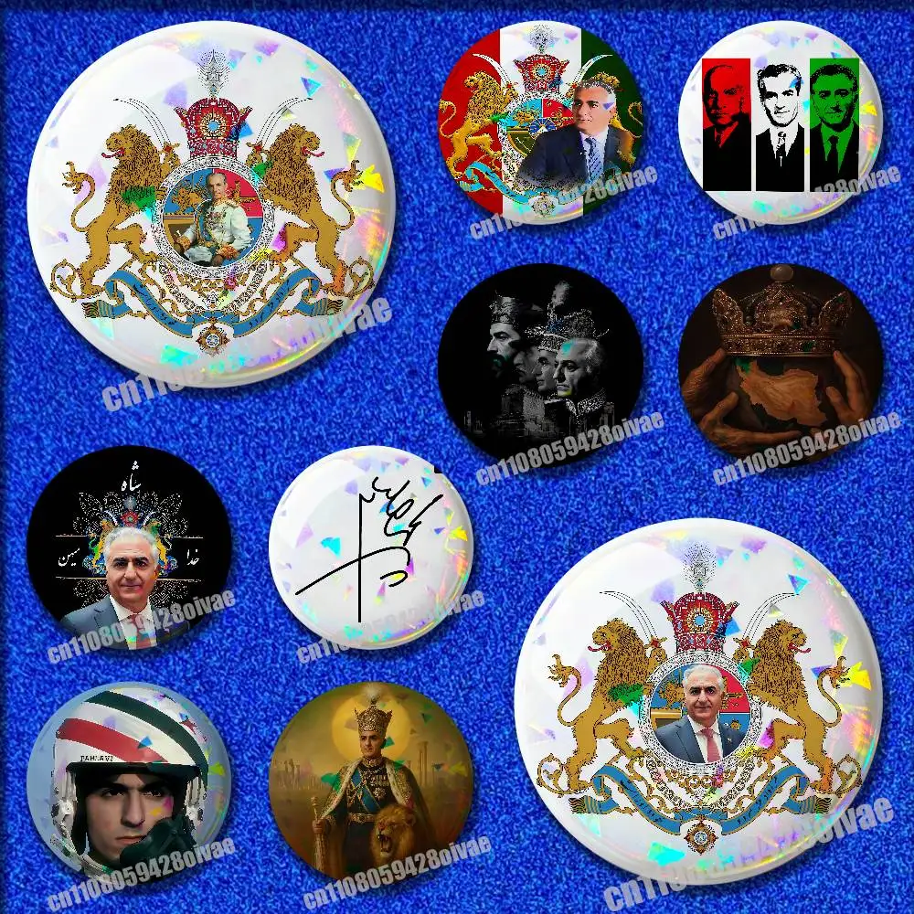 

Mohammad Reza Pahlavi Iran Flag Insignia Badge Cover For Ornament 58mm 32mm Brooch Button Round Pins Cosplay