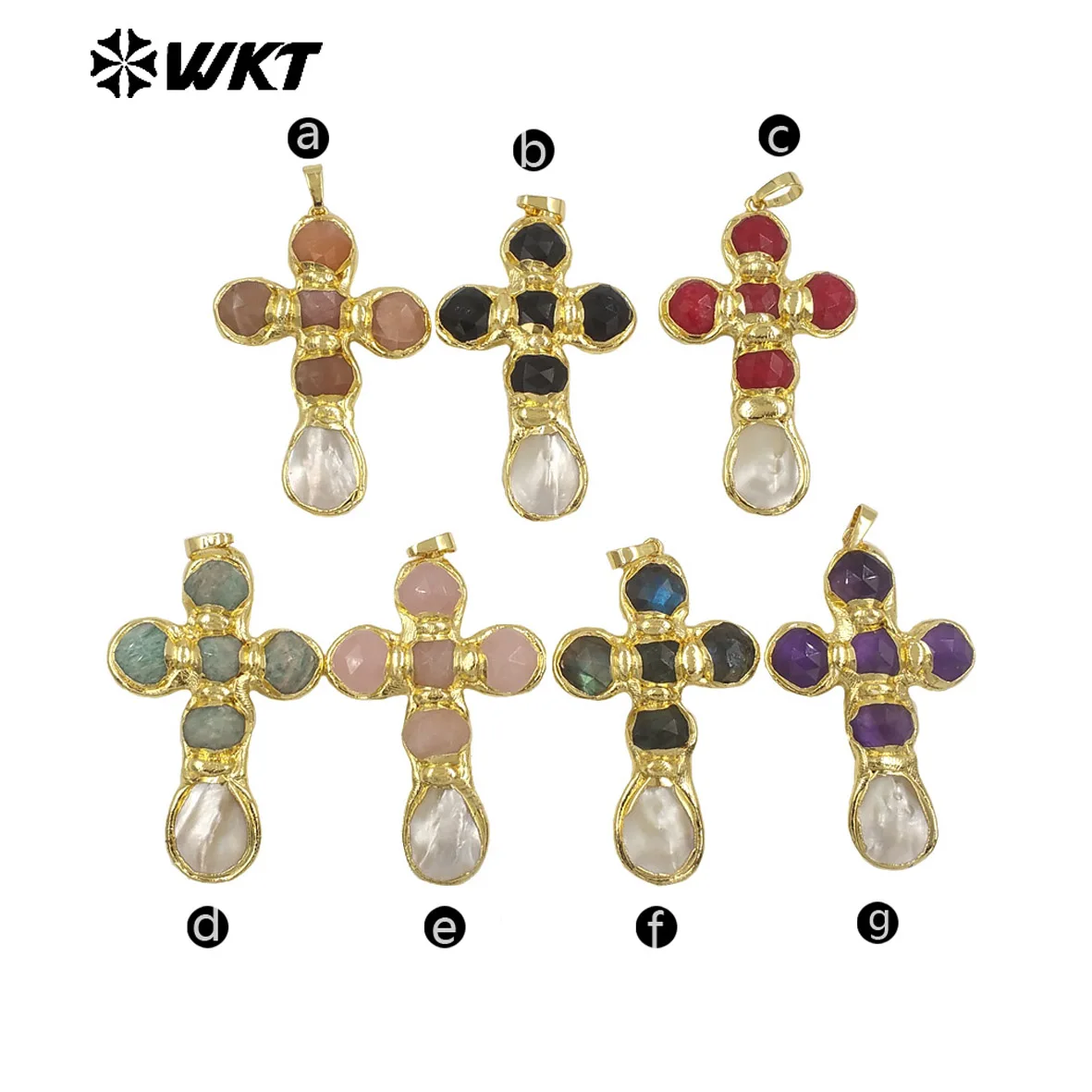 

WT-JP449 Newest Labradorite Natural Stones And White Shell Spliced 18K Gold Plated Cross Pendants As Unique Jewelry Gift