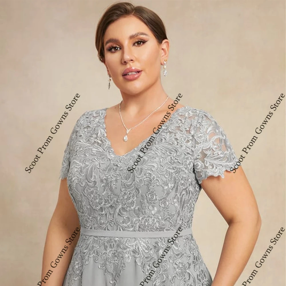 فساتين أم العروس فضية بأكمام قصيرة فساتين حفلات الزفاف للنساء 2025 صيف جديد شيفون للشاطئ رداء السهرة