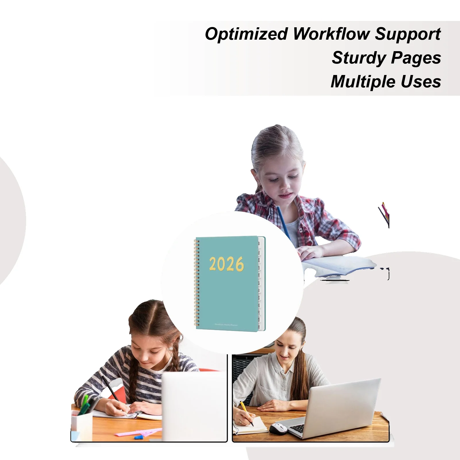 Kalendarz na rok 2026, planer na 12 miesięcy, notatnik spiralny, tygodniowy i miesięczny planer na rok 2026 dla uczniów, studentów, kobiet i nauczycieli.