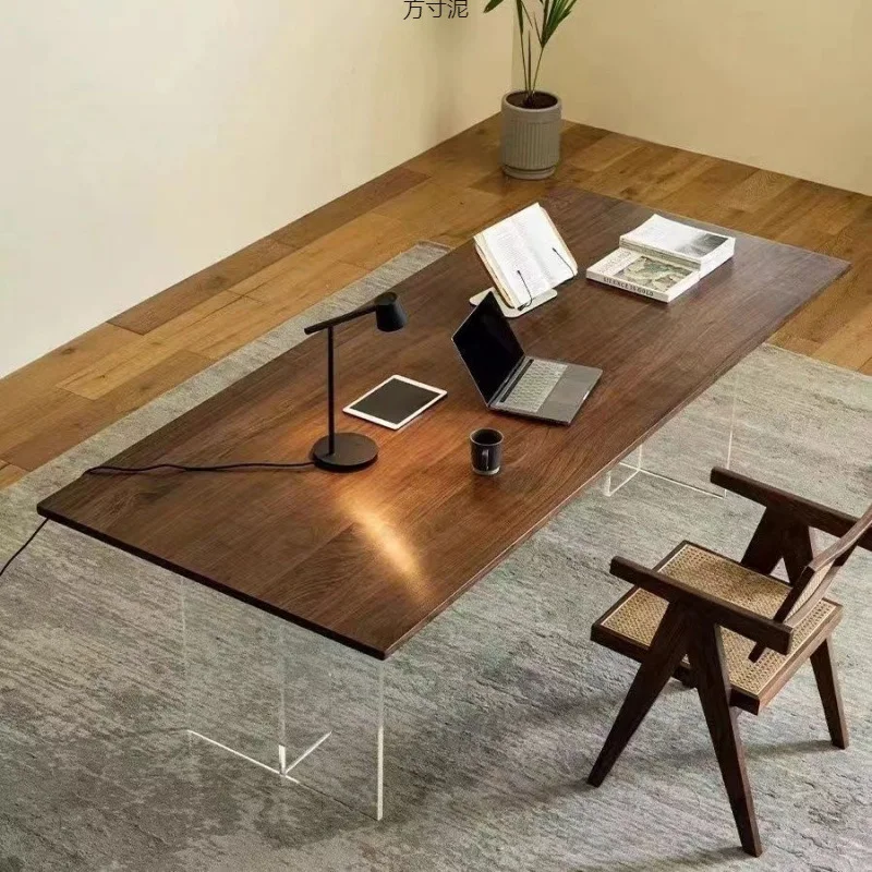 Black walnut large board tea table desk conference table tea countertop solid wood dining table book desktop log