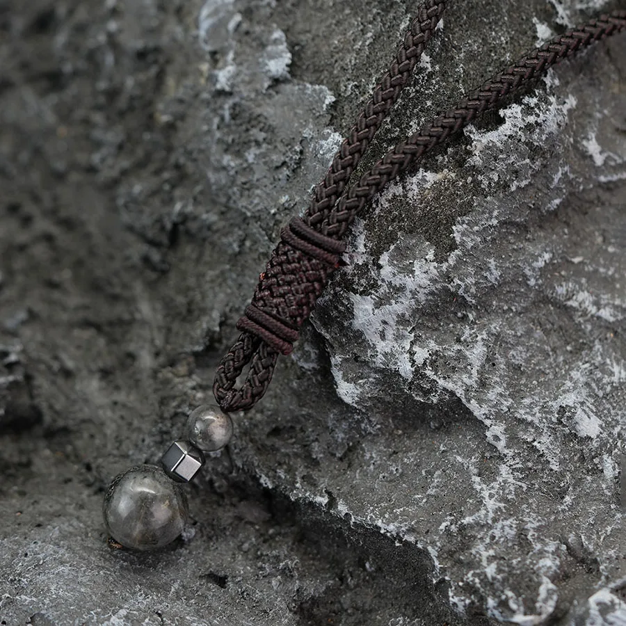 Vintage Stone Pendant Rope Necklace Men Handmade Brown String Grade A Beads 25inch Long Collar Jewelry Leisure Daily Homme Joias - view 6