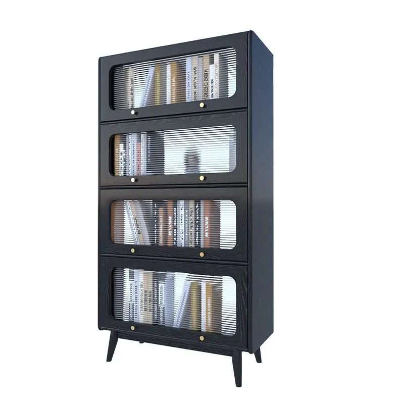 

All solid wood bookcase, oak retro black medieval vertical cabinet, American French bookshelf, living room home dust locker