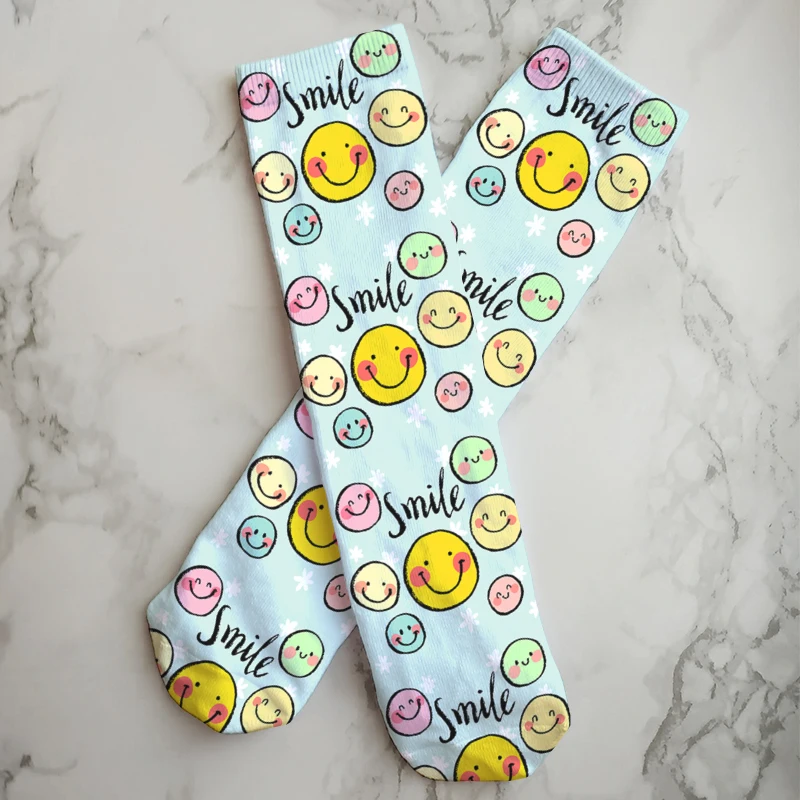 Hot Selling Funny Expression Printed Socks Female Cute Kawaii Novelty Long Socks Harajuku Fashion Comfortable Halloween  Socks