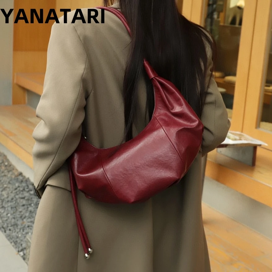 

YANATARI Мягкая кожаная сумка для пельменей, кожаная сумка из мягкой кожи, большая вместительная минималистичная сумка через плечо, женская роскошная модная сумка
