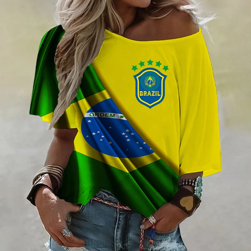 Brazil Championship Flag 3d Print T Shirt Women Girl Off Shoulder Brazil Tshirt Harajuku Fashion T-shirt