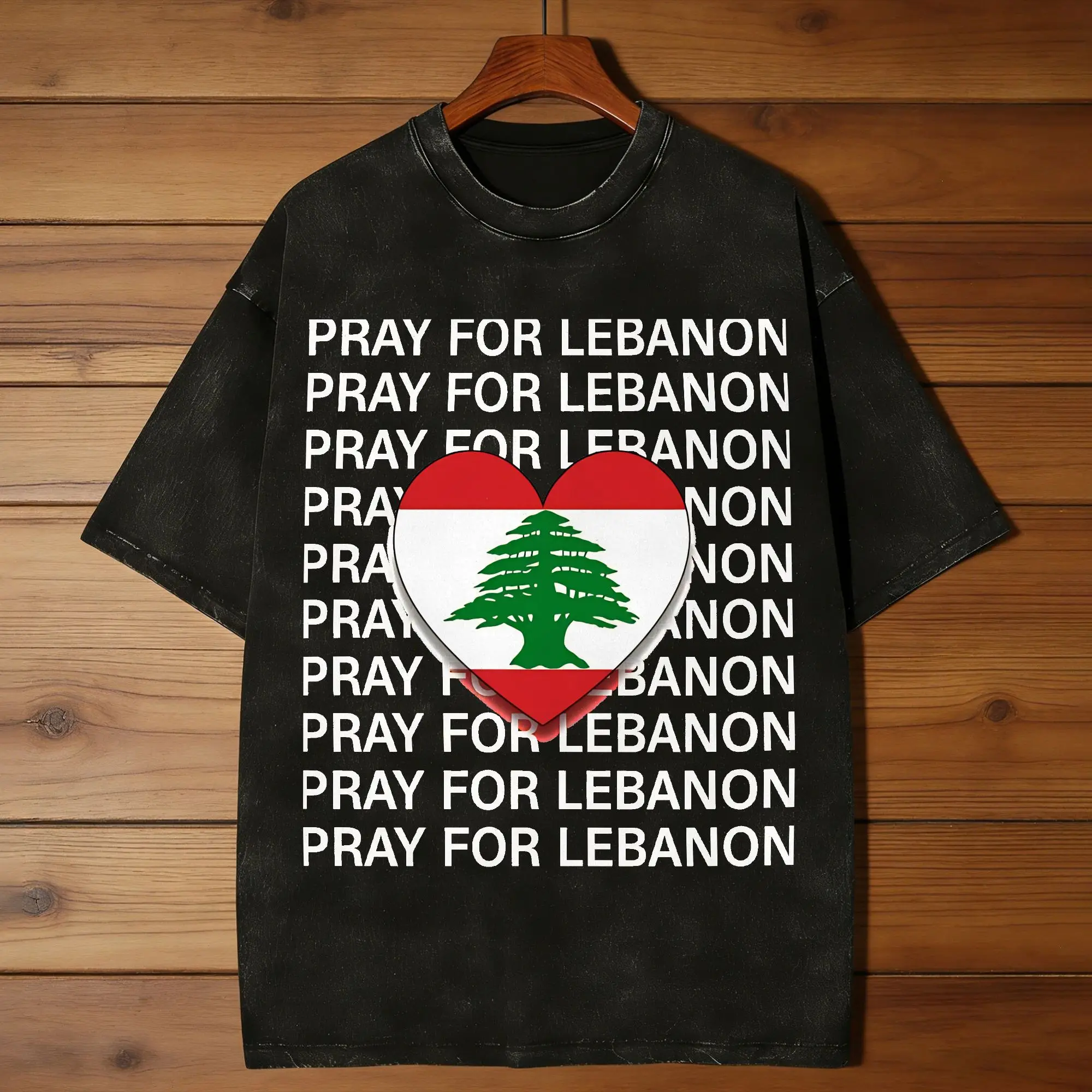 Pray for lebanon Men T Shirt Washed  Funny Tees Short Sleeve Crewneck T-Shirts Cotton Big Size Clothing