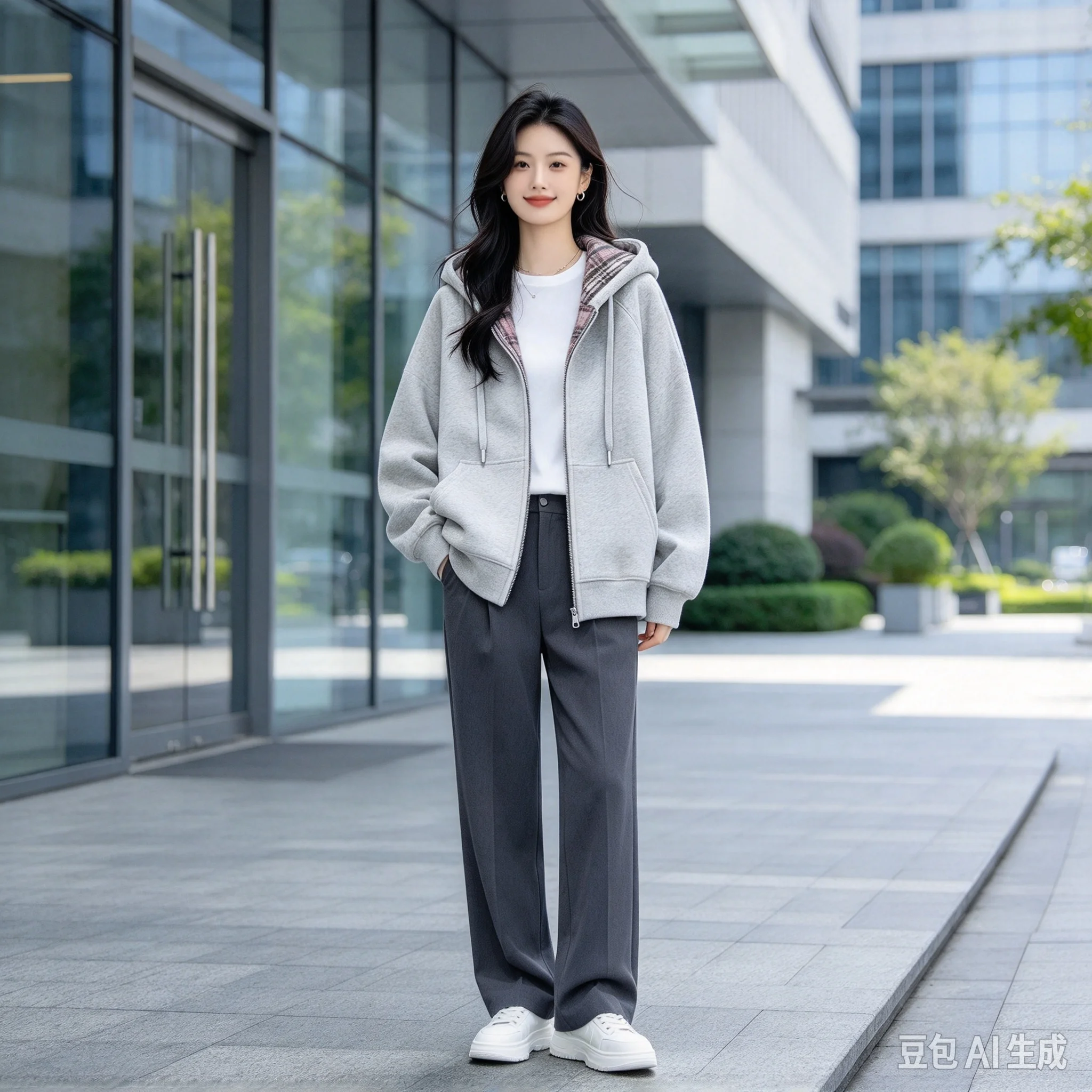 Autumn and winter popular retro checkered patchwork hooded sweatshirt jacket, loose casual cardigan top