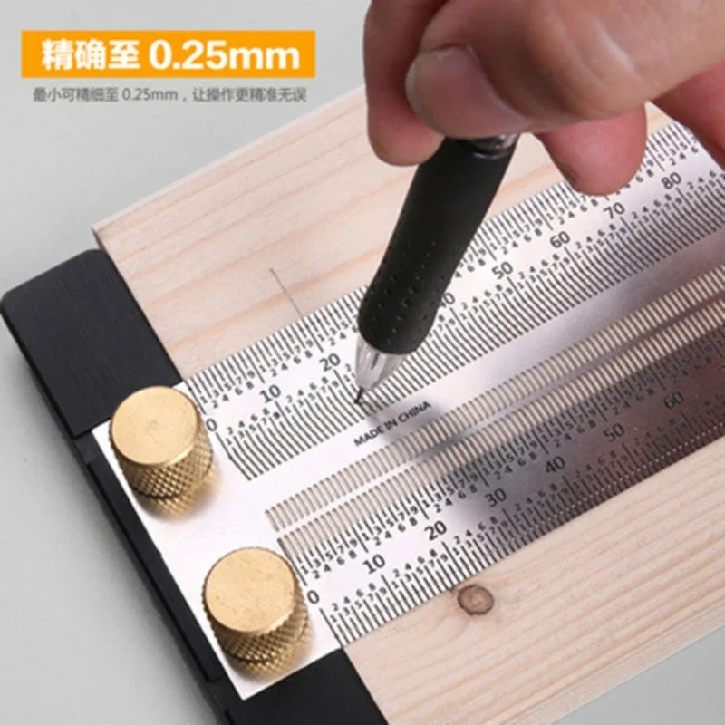 High-Precision Scale Ruler T-Type Hole Ruler Stainless Woodworking Scribing Mark Line Gauge Carpenter Measuring Tool