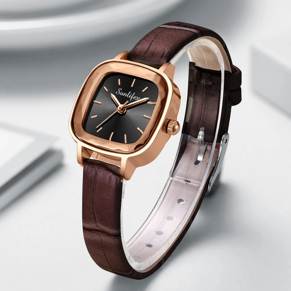 Sunlifex orologio da donna piccolo Jam orologio Casual elegante con cinturino in pelle con quadrante quadrato originale