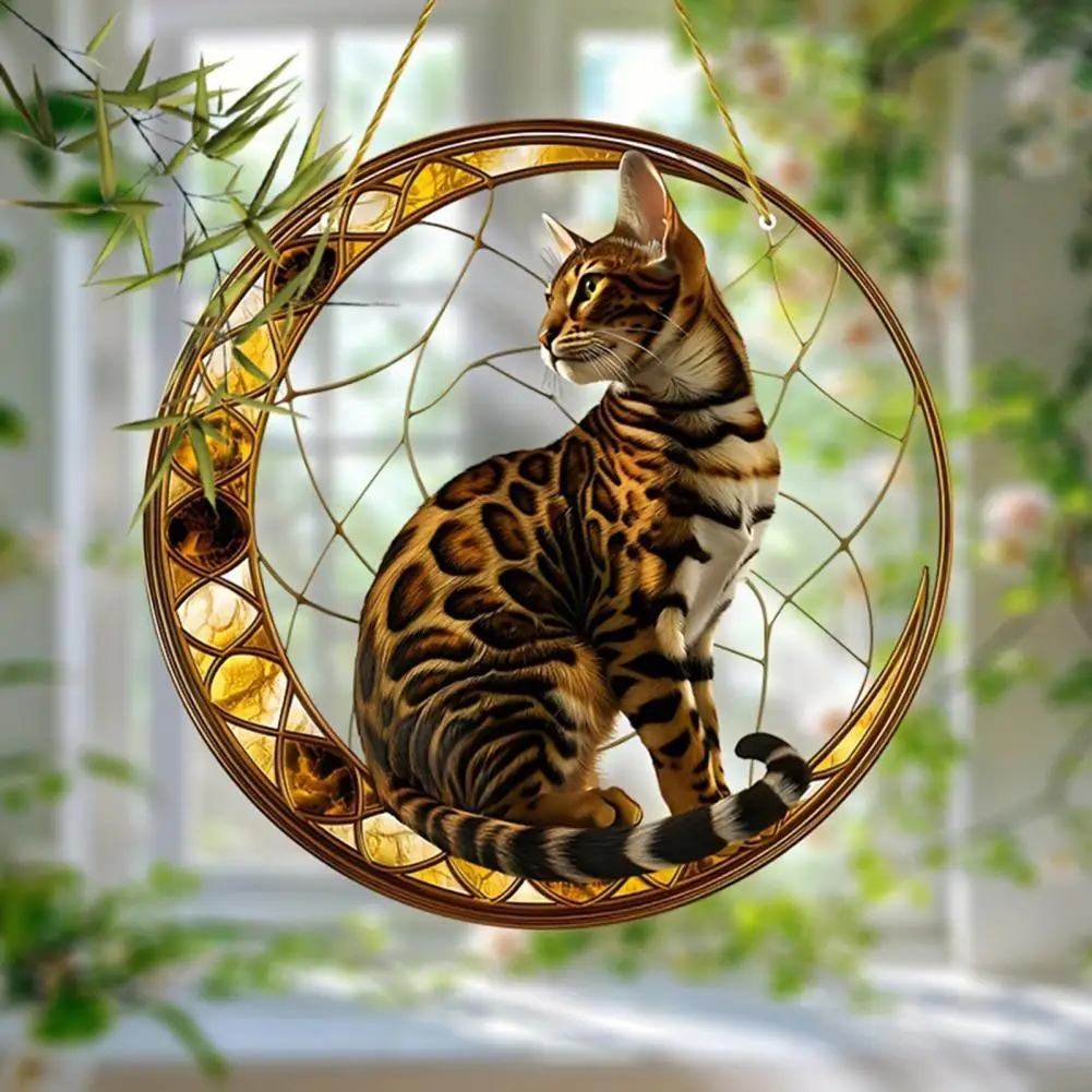 Cat Memorial Suncatcher Acrylic Cat Sun Catcher Pet Loss Window Kitten Hanging Decoration for Home Balcony Garden Cat Lovers Gif