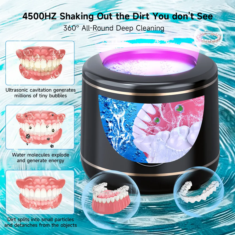 Ultrasonic Cleaning Machine Household Clean Jewelry With UV Lamp Dentures Small Black and White Touch Cleaner Home New Medical