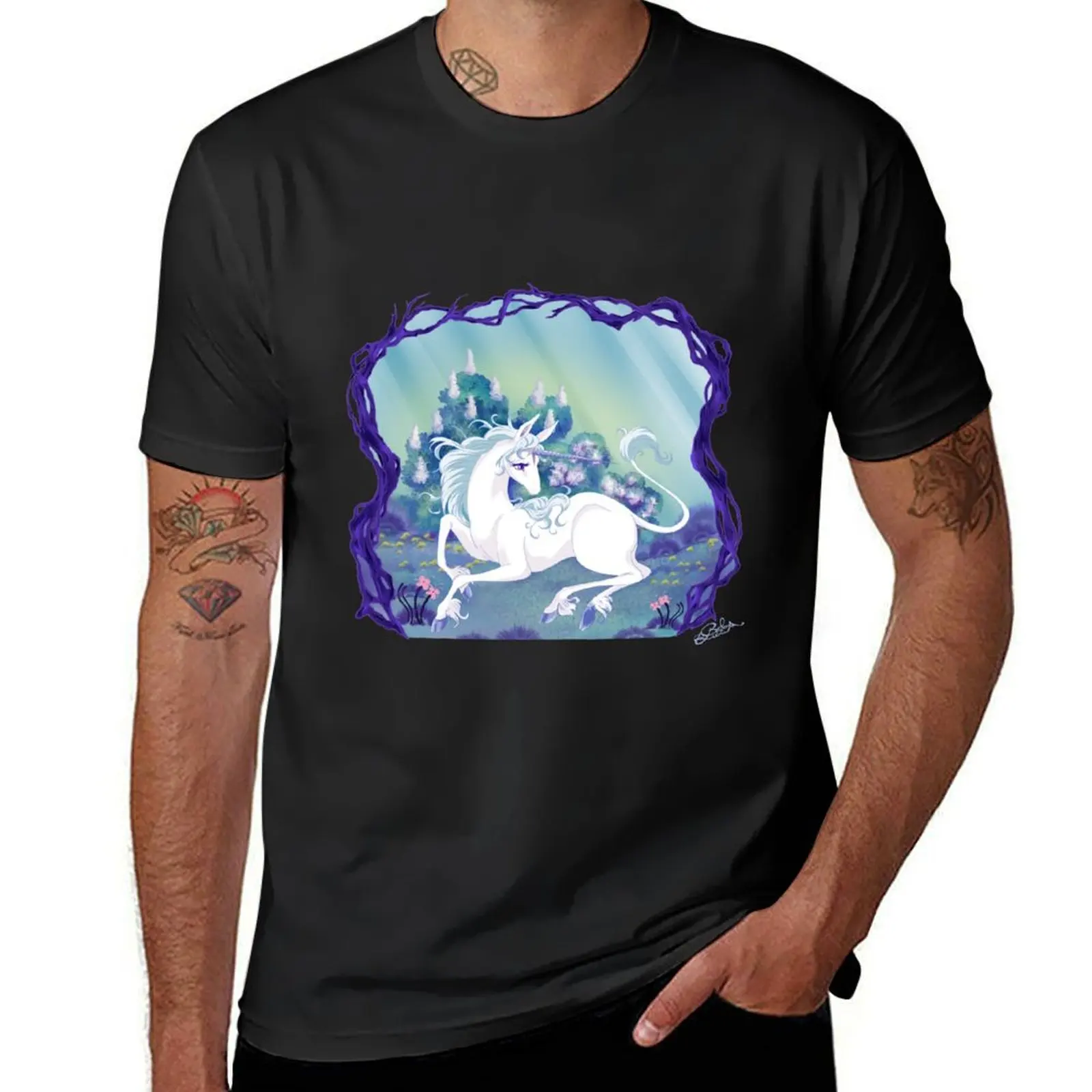 

Unicorn lying in framed wood T-Shirt anime clothes vintage plain white t shirts men