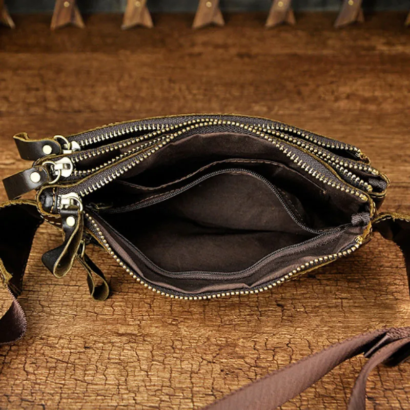 YIANG Men Genuine Oil Wax Leather Fanny Pack Waist Bag Real Cowhide 9 inch Cell Phone Case Belt Purse Pouch Male Chest Bag