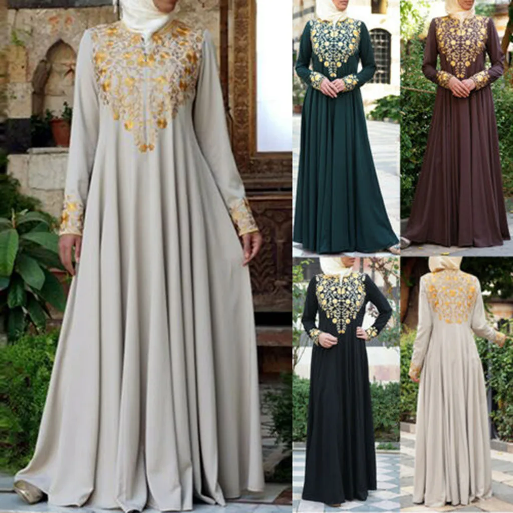 femme musulman pakistan muslim Women Muslim Maxi Long Dress Dubai Abaya Robe Islam Kaftan Print Long Sleeve S-5XL muslim dress