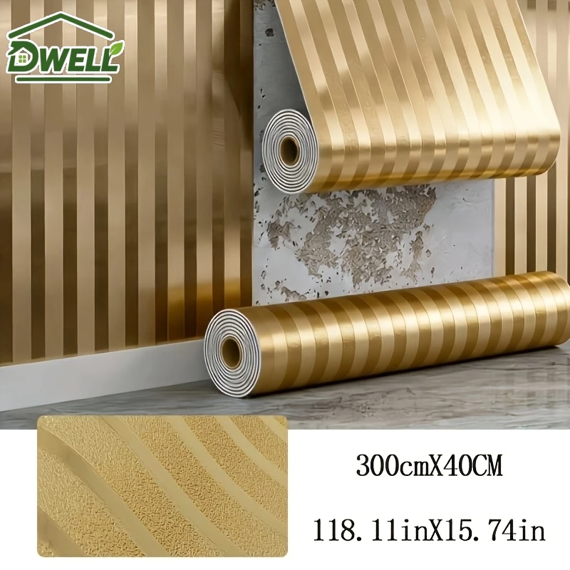 Metallic Self-Adhesive Wallpaper, Thick Foam Wall Panels, Golden Water Ripple Peel and Stick Wall Papers Decor for Home Interior