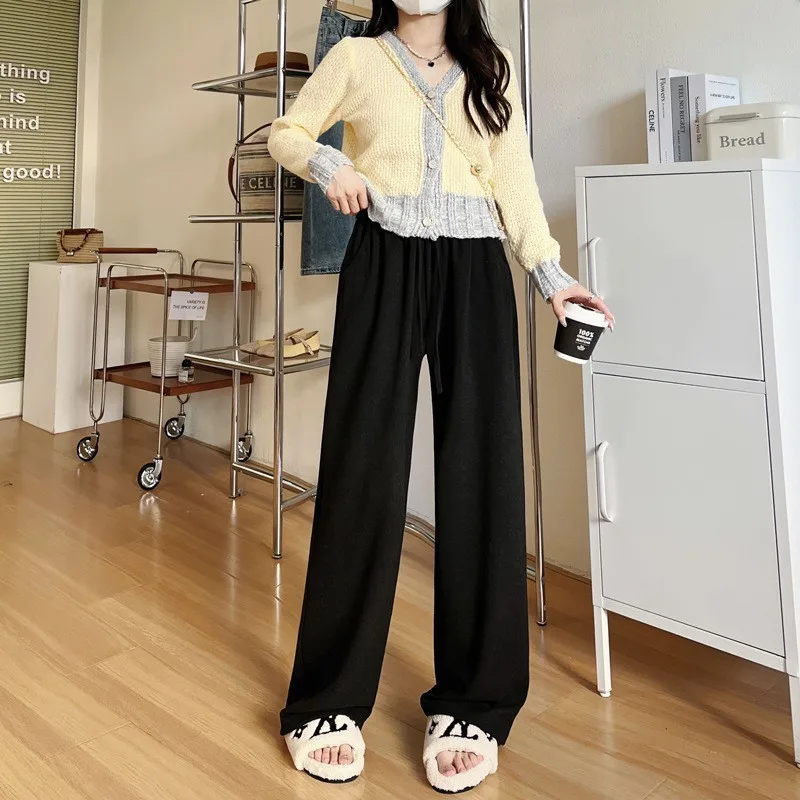 Thick and loose wide leg casual pants White oat glutinous rice pants for women's autumn and winter new style with added velvet