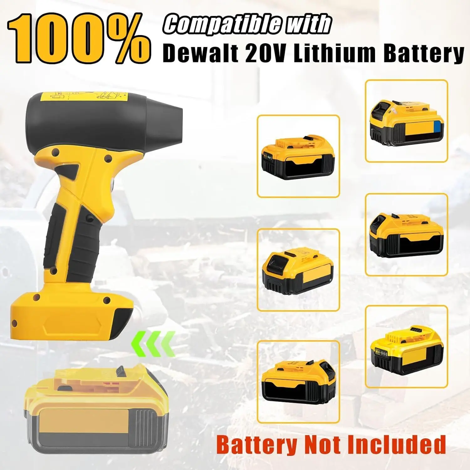 Electric Jobsite Air Blower for Dewalt 18V 20V Battery Handheld Cordless Leaf Blower Portable Violent Turbo Fan 4-Speed Fan