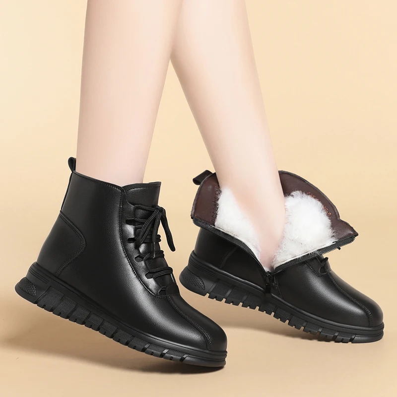 

Mom Winter Boots Made Of Natural Wool Warm Snow Boots For Women 2025 New Middle-aged Large Size Non-slip Short Boots For Womn