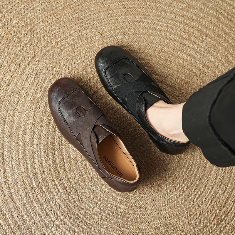 

Women’s Handmade Genuine Leather Cross Strap Round Toe Hidden Wedge Loafers