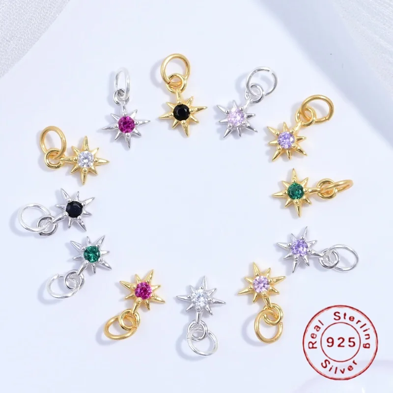 S925 Sterling Silver Miniature Zircon Eight-star Shaped Charms  Diy Jewelry Making Accessories Earring Necklace Parts Shiny Fitt