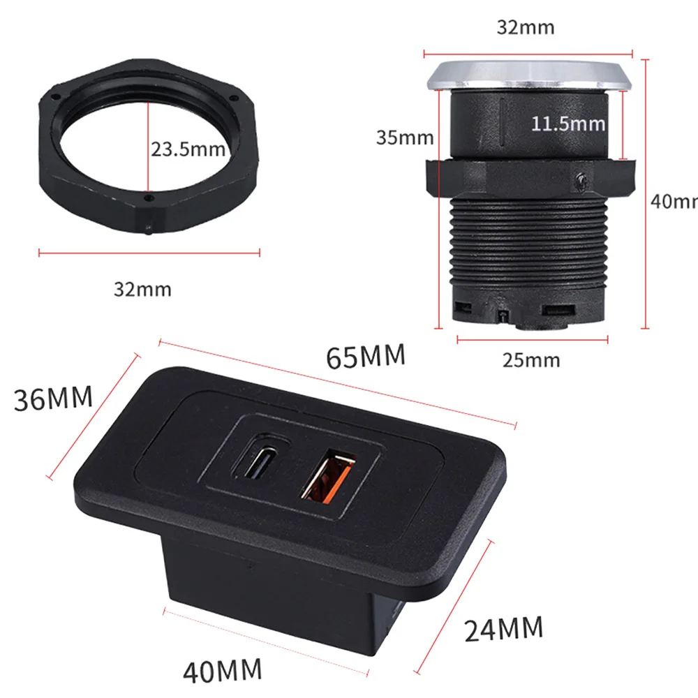 New Desktop Hidden Built-in USB Charger 9V 2A 1USB 1 Type-c Mini Fast Charging Car Charging Furniture Car Power Embedded Socket