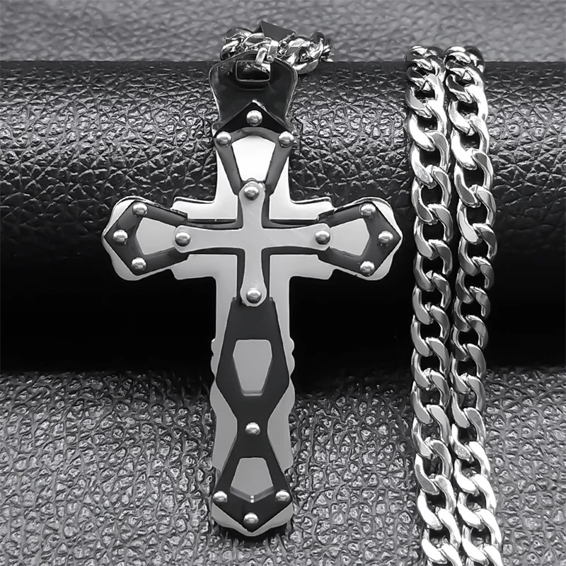 Hip Hop Goth große Herren Kreuz Halskette Edelstahl Silber Farbe Christian Biker Anhänger lange Halsketten Party Schmuck n2339s03 – Detail 4