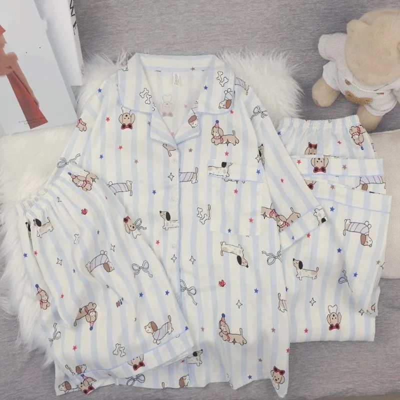 

Striped Dog 3PCS Women's Pajamas Set Summer Soft Casual Pajamas Set for Women Korean Style Sweet Cute Sleepwear Loungewear