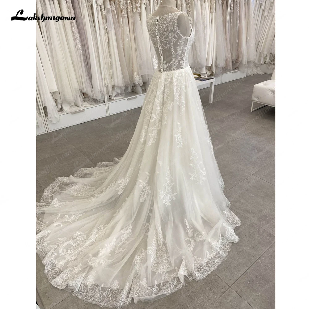 Luxo boho vestido de casamento com decote em v renda frisado 2023 robe femme sexy nupcial a linha tule vestidos de casamento para as mulheres tribunal trem