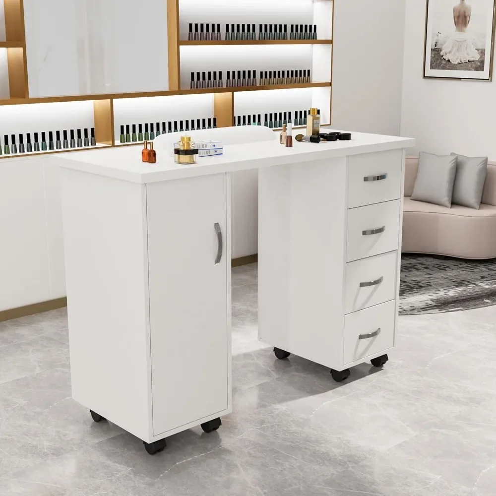 Bureau à ongles avec armoire, égouts de proximité, assistance roues et bras, spa, salon de beauté, maison, poste de travail en bois pour technicien, équipement d'art des ongles