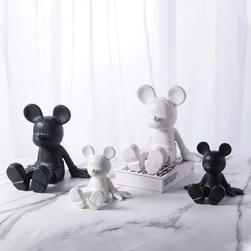 Disney Cartoon Mickey Mouse Decor Ornaments Kawaii Anime Figure Ceramic Sitting Posture Sculpture Home Decoration wedding Gifts