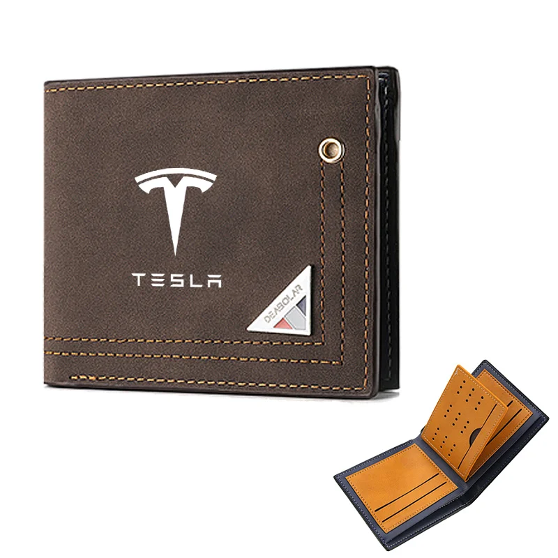 Emblemi per auto in pelle smerigliata portafoglio portamonete portamonete portamonete da uomo per Tesla Model 3 Model X Model Y S Roadster SpaceX