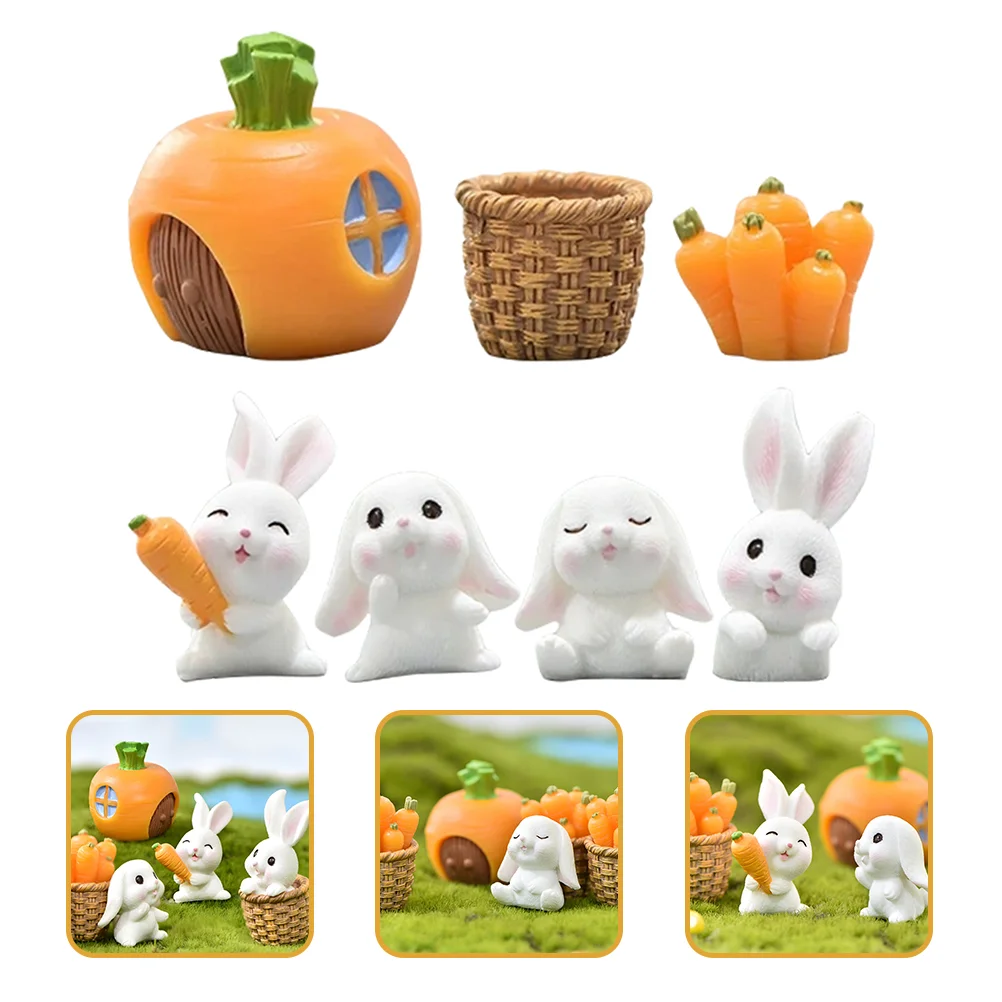 7 Pcs Toy Micro Landscape Bunny Rabbit Figurine Cartoon Miniature Figurines Small Figure Toys Statue